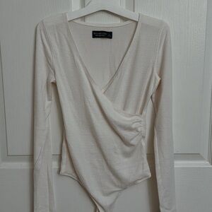 Abercrombie & Fitch Cream Long Sleeve Bodysuit